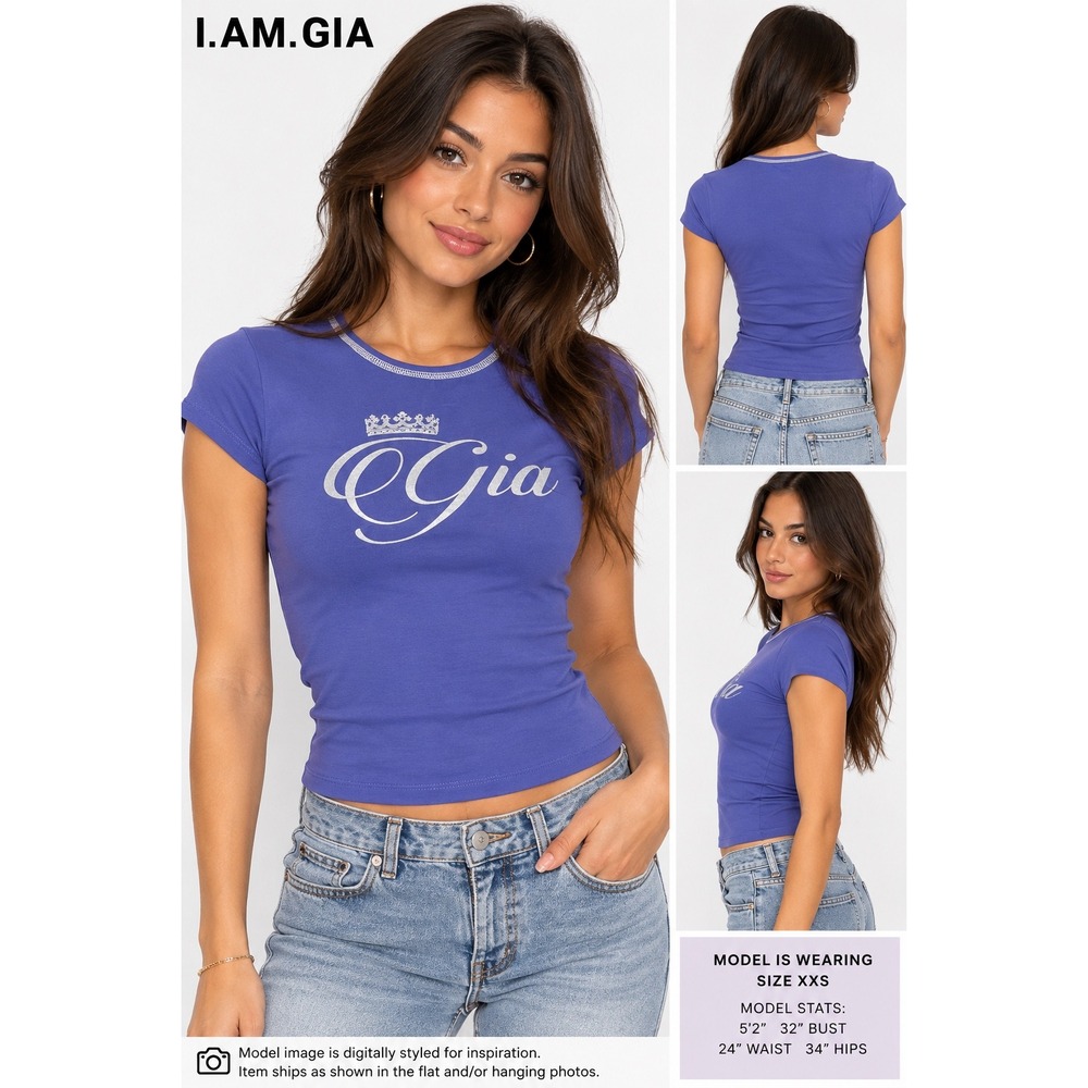 I.AM.GIA Purple Gia Logo Graphic Tee NWT Short Sleeve Top XXS